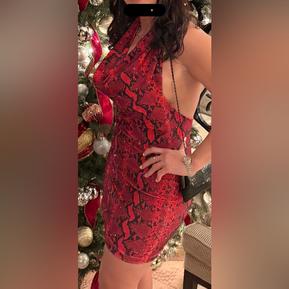 AKIRA Red and Black Backless Dress